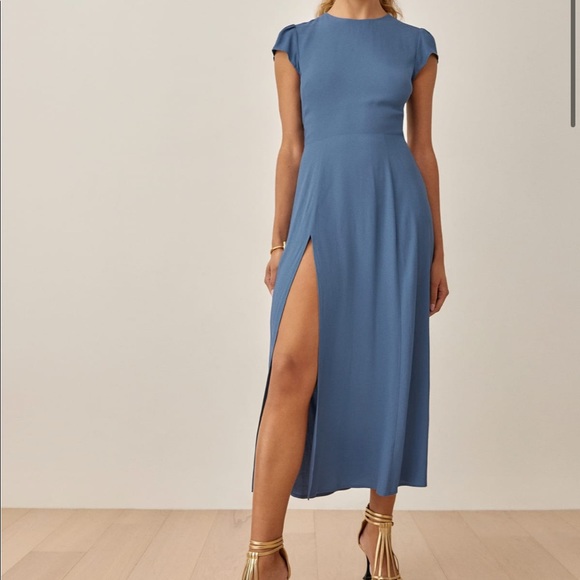 New Petite Reformation Gavin Dress Morning Glory - Picture 4 of 7